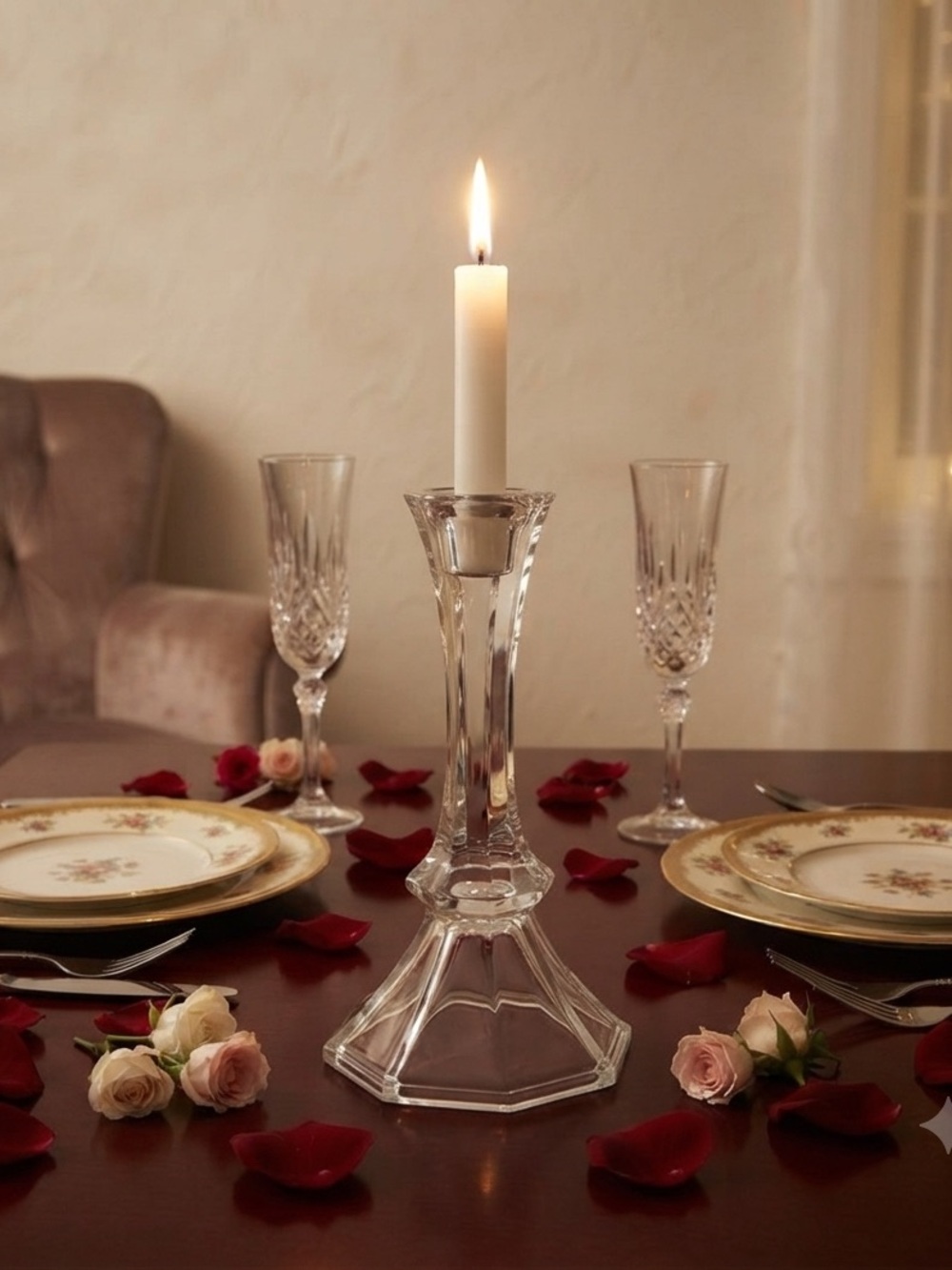 Vintage Elegant Toscany 24% Lead Crystal Clear Glass Candle Holder